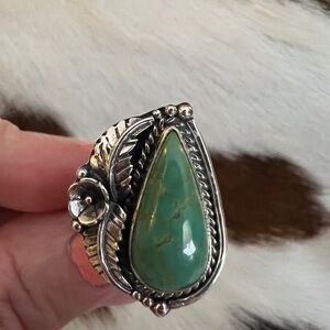 ❤️ Kingman Turquoise Sterling Silver Navajo Style Decorative Ring SZ 6.5 - 8.9Gm